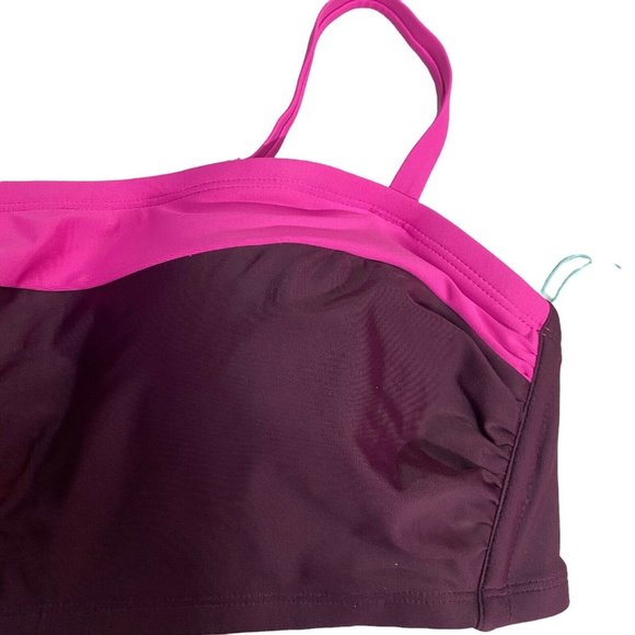 Kona Sol Bandeau Bikini Top Size D/DD Color Block Burgundy AG905D Removable Cups - Picture 3 of 5